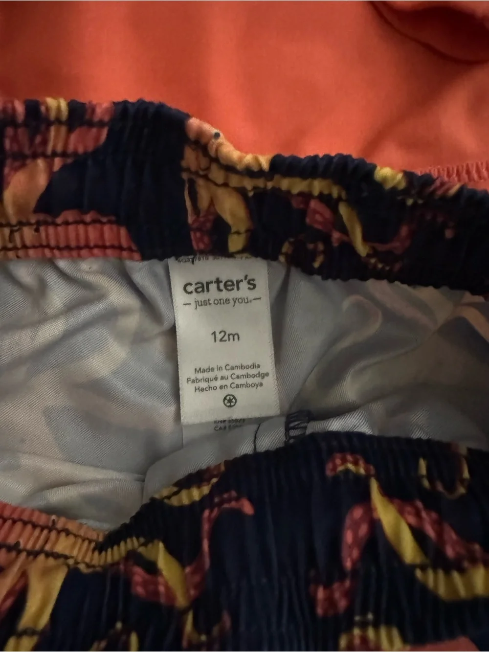 Carter's Coral Long-Sleeve Rashguard with Navy Octopus Swim Shorts